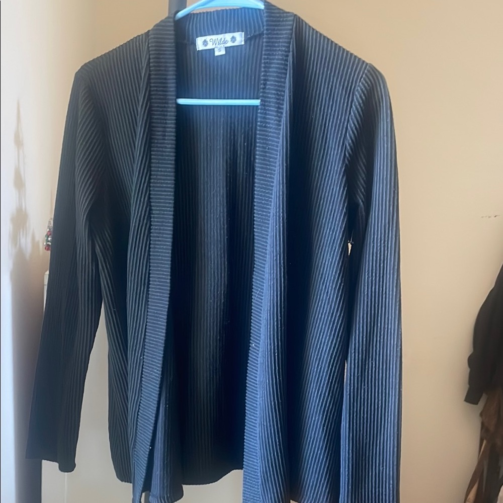Black Ribbed Open Cardigan